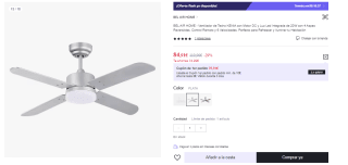 Ventilador de Techo KENIA - Motor DC y Luz Led Integrada de 20W - 4 Aspas Reversibles - Control Remoto y 6 Velocidades por 84.91€ (Cuenta Nueva 72.91€)