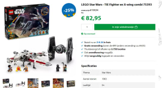 LEGO Star Wars TIE Fighter en X-wing combi (75393) voor €82,95 bij Goodbricks