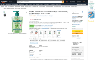 Jabón de manos hidratante Sanytol aloe vera y té verde 2 unidades 500 ml por 4,31€