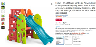 FEBER Wood House, Centro de Actividades en el Bosque con Tobogán y Mesa Convertible en Arenero por 182,09€