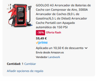 Arrancador de Baterias de Coche 5 en 1 con Compresor de Aire por 59,49€