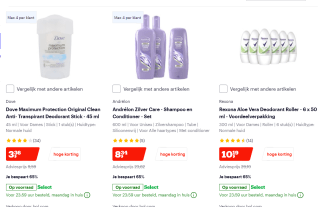 65% korting op Andrélon, Dove, en Rexona bij Bol.com