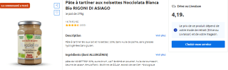 Pot de 250g de Pâte À Tartiner Bio Nocciolata Bianca à 4,19€