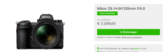 Nikon Z6 II + 24-120mm F/4 S-Line voor €2.209 bij Neboweb