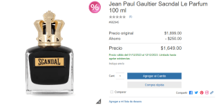 Perfume Jean Paul Gaultier Sacndal 100ml por $1,649 en Costco