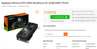 Gigabyte GeForce RTX 5090 WINDFORCE OC 32G voor €2.499 bij Yorcom.