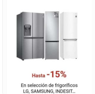 Descuento de hasta -15% en frigoríficos de marca Samsung, Indesit, Lg... desde Carrefoir