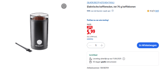 SILVERCREST® KITCHEN TOOLS Elektrische koffiemolen voor €5,99 in de Lidl webshop