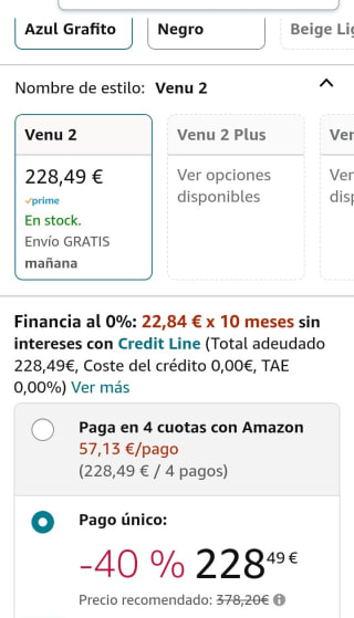 Garmin Venu 2 Reloj inteligente por 228,49€.