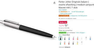 Zwarte Parker Jotter Originals balpen voor €5,89 bij Amazon