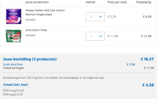 Gratis Ariel Ultra+ Pods 12stuks bij aankoop van 2 actieproducten bij Trekpleister