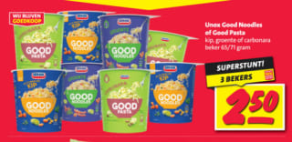 3 bekers Unox Good Pasta / Good Noodles voor €2,50 bij de Nettorama