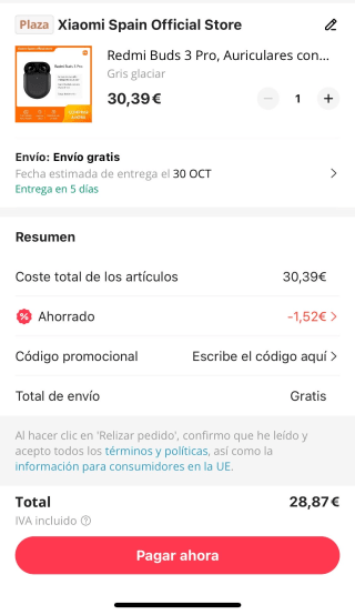Redmi Buds 3 Pro (envío desde España) por 28,87€