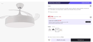 Ventilador de Techo LED Messe 72W Blanco DC Ultra Silencioso con mando a distancia por 63,75€ (cuenta nueva51,75€)