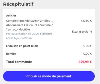 Nintendo Switch 2 voor €429 dmv code bij CDiscount