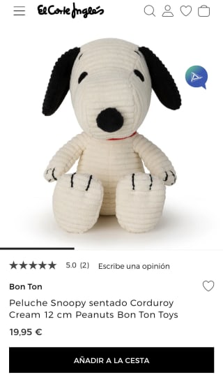 Peluche Snoopy sentado Corduroy Cream 12 cm Peanuts Bon Ton Toys por 19,95€