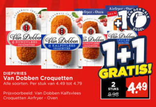 1+1 gratis op Van Dobben kroketten bij Vomar