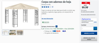 Carpa con adornos de hoja 300 x 300 x 260 cm por 99,99€