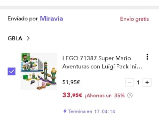LEGO 71387 Super Mario Aventuras con Luigi Pack Inicial por 33,95€.