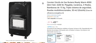 Cecotec Estufa de Gas Butano Ready Warm 4000 Slim Fold por 49,58€
