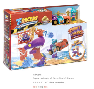 Figura y vehículo s3 Pirate Shark T-Racers por 10€