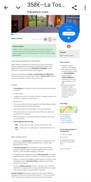 La Toscana 4 días con cata por 358€ para 2 personas.