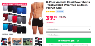Antonio Rossi - Boxershort Heren - Heren Ondergoed - 12 Stuks voor €37,95 bij Voordeelvanger