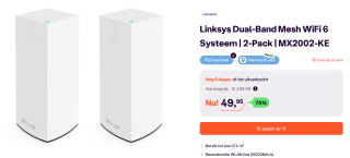 2-Pack Linksys Atlas Dual Band Mesh WiFi 6 Node - MX3000/AX3000 voor €49,95 bij Ibood