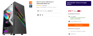 Ordenador Neo-PC Gamer AMD Ryzen 3 3200G/8GB/240GB SSD por 379.32€