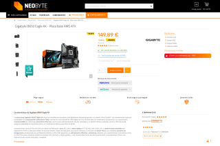 Placa GigaByte B650 Eagle AX base ATX socket AM5 con WIFI y Bluetooth + Cashback de 10€ por 149,89€