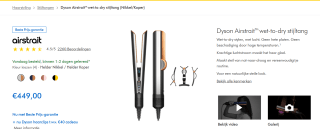 Dyson Airstrait™ wet-to-dry stijltang met haarclips t.w.v. €40 voor €449 bij Dyson