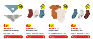 Alle baby textiel 1+2 gratis bij Kruidvat