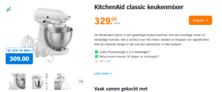 KitchenAid classic keukenmixer voor €329 bij AH