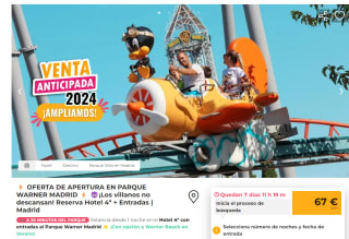 Entrada Parque Warner + hotel 4* + desayuno incluido por 67€