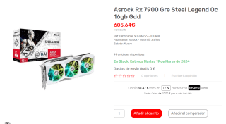 Tarjeta Gráfica ASRock Radeon RX 7900 GRE Steel Legend OC 16GB por 605,64€