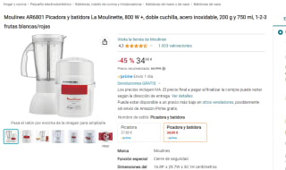 Moulinex Picadora y batidora La Moulinette, 800 W por 34,90€