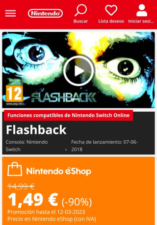 Flashback Nintendo Switch por 1,49€.