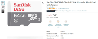 MicroSD SanDisk 64GB Clase 10 por $56 en Amazon