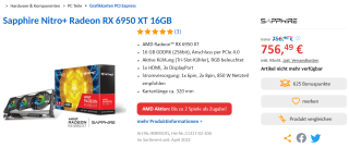 Sapphire Nitro+ Radeon RX 6950 XT 16GB videokaart voor €756,49 bij Computeruniverse