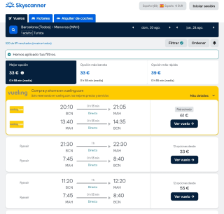 Vuelos Ida y Vuelta a Menorca desde 33€