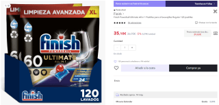 120 pastillas Finish Powerball Ultimate All in 1 por 29,83€ (cuenta nueva 23,10€)