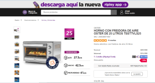 Horno con freidora de aire Oster de 25 litros por $64.990