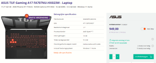 ASUS TUF Gaming A17 FA707NU-HX023W - Laptop voor €949 bij Azerty
