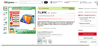 Tablette 10,1” Teclast P40HD - RAM 8Go, 128Go à 71,89€
