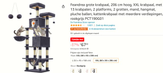 Feandrea Krabpaal, hoog, XXL Kattenboom, 206 cm, voor €67,89 bij Amazon