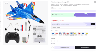 Avión de juguete SU-27 a Control Remoto 2G SU-27 de espuma por 16,94€