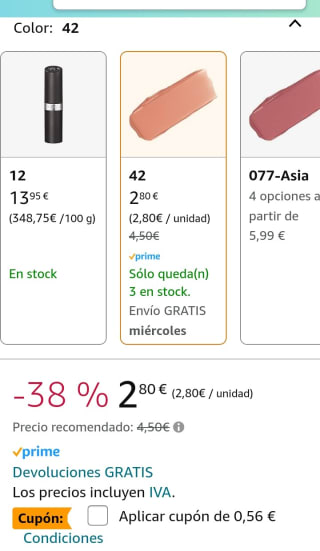 Rimmel London Lasting Finish Barra De Labios por 2,24€.