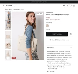 Bolso grande engomado beige por 11,99€.