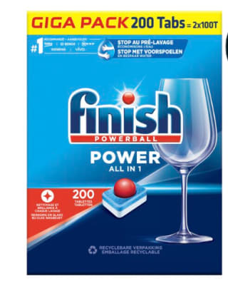 200 Finish Powerball All-In-1 Vaatwastabletten voor €19,99 bij Kruidvat