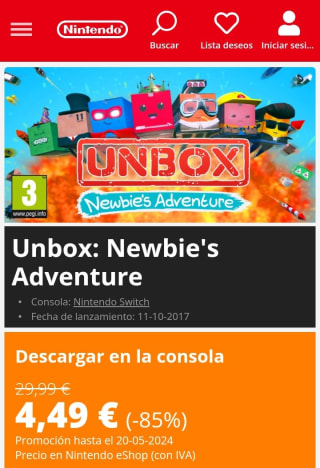 Unbox: Newbie's Adventure Nintendo Switch por 4,49€.